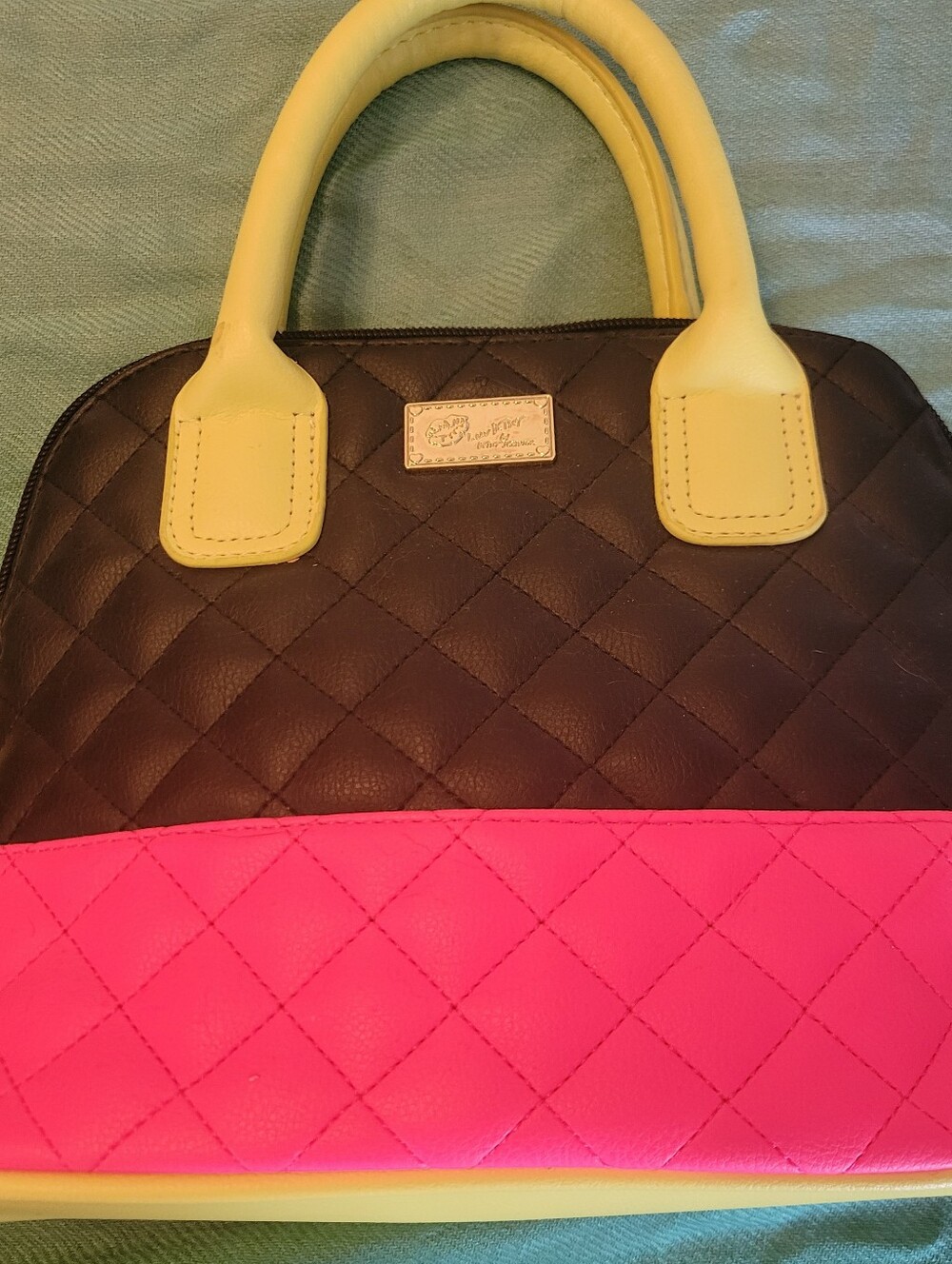 Luv Betsey by Betsey Johnson Neon Quilted Satchel Bag w/ black, pink & yellow